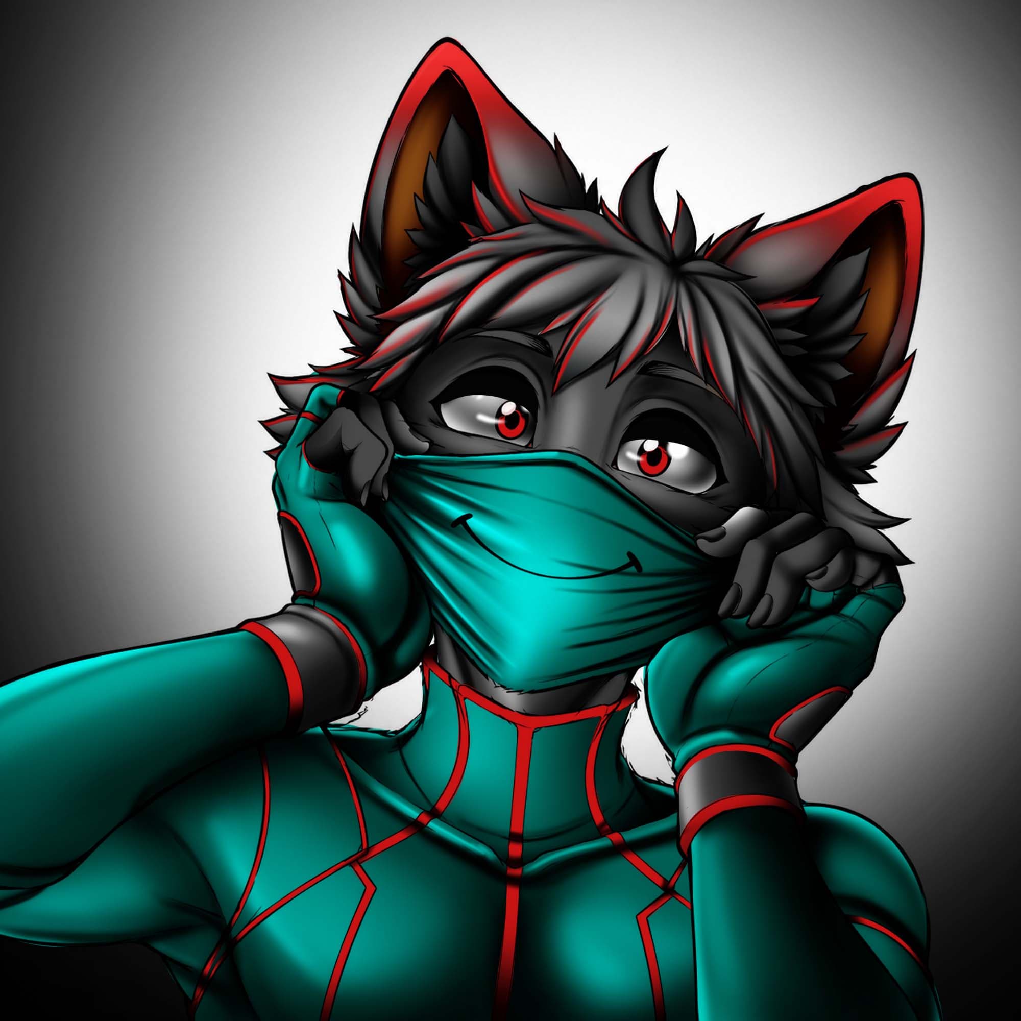 Illustration of a wolf character wearing a teal mask.