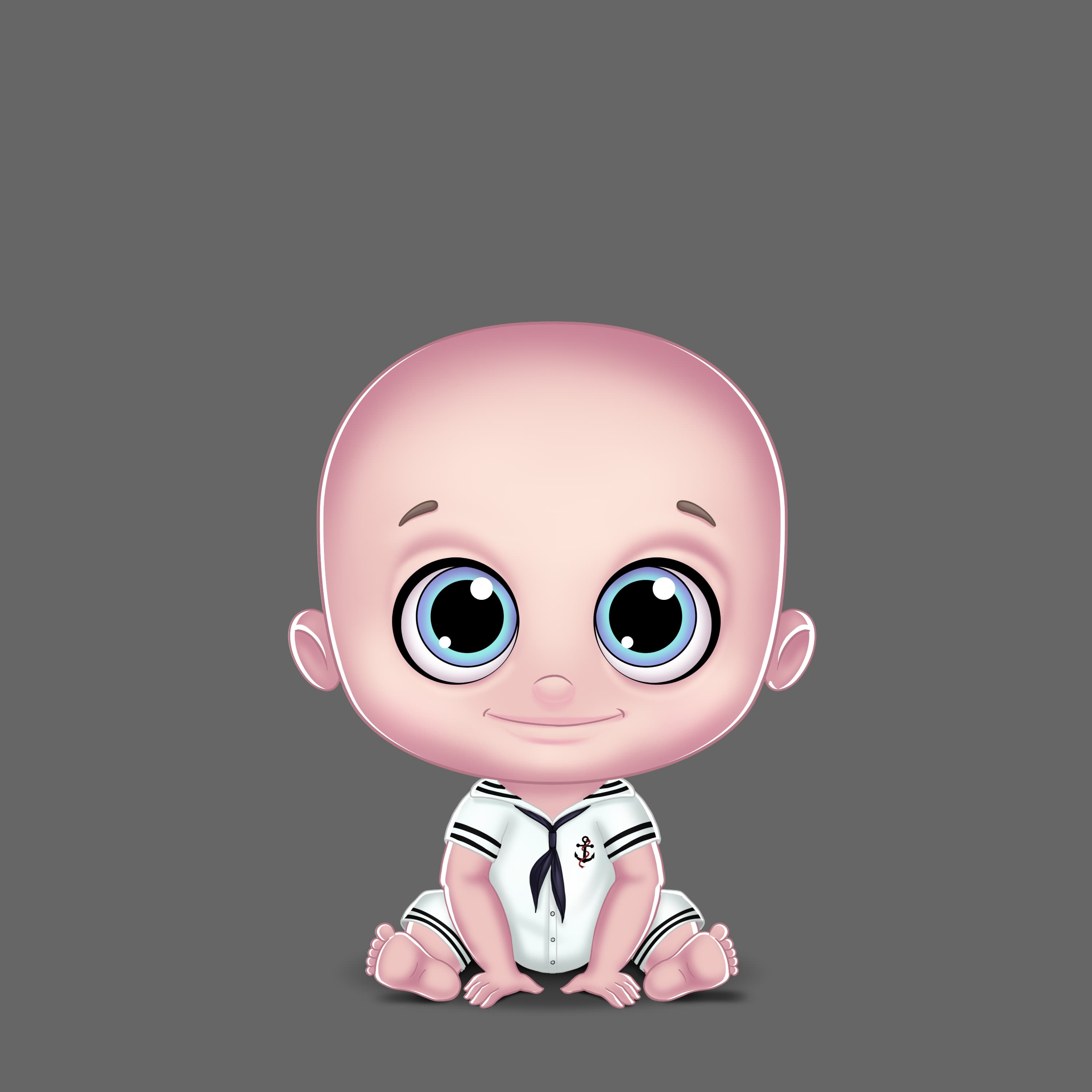 Digital 3d art featuring 3D baby character in formal outfit.
