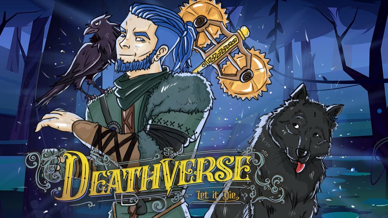 Dark fantasy character fan art of a blue-haired adventurer with a raven on his shoulder and a wolf beside him