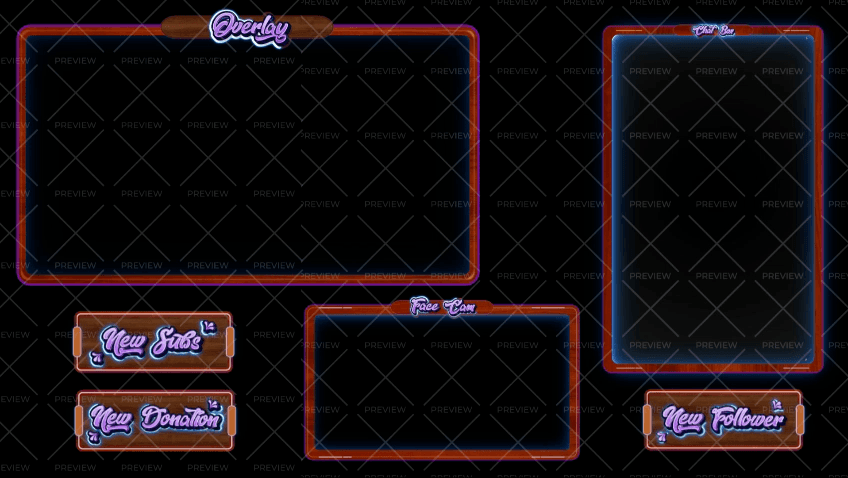Digital creator packs featuring multi-panel stream overlay.
