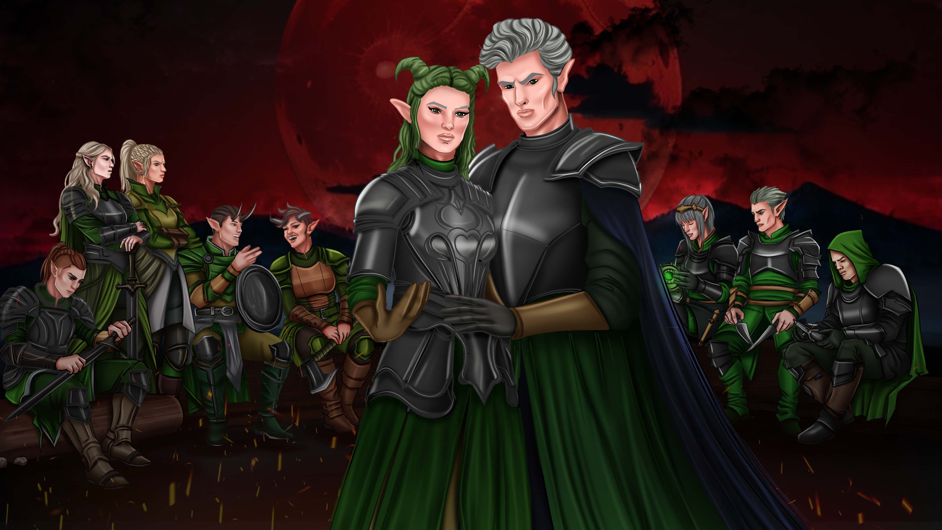 Character Art portfolio piece featuring an armored fantasy adventuring party.